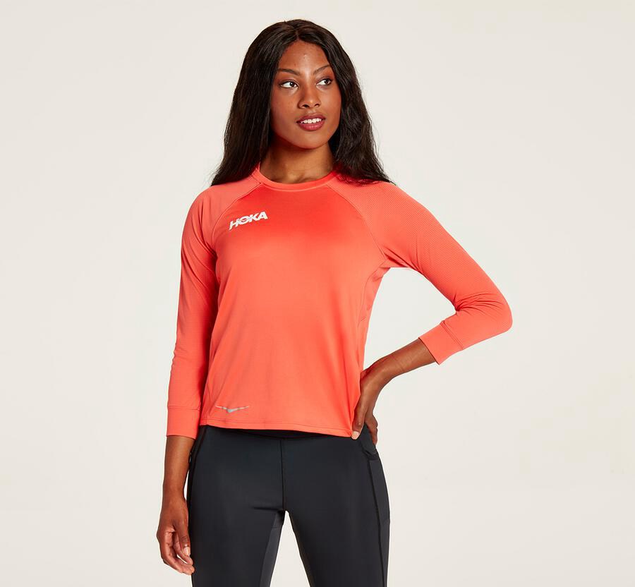 Hoka One One Top Dame - Performance 3/4 Sleeve - Orange - 527931HMR